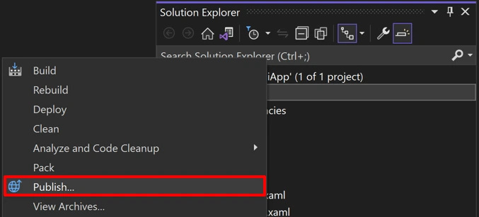 .NET MAUI Visual Studio publish menu